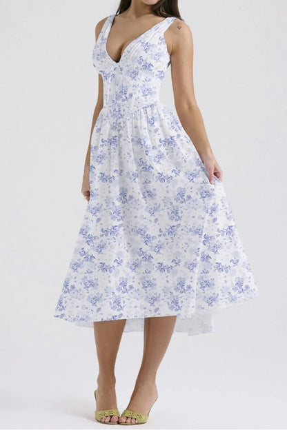 Hazel Blues® |  Floral V-Neck Sleeveless Midi Dress with Pockets