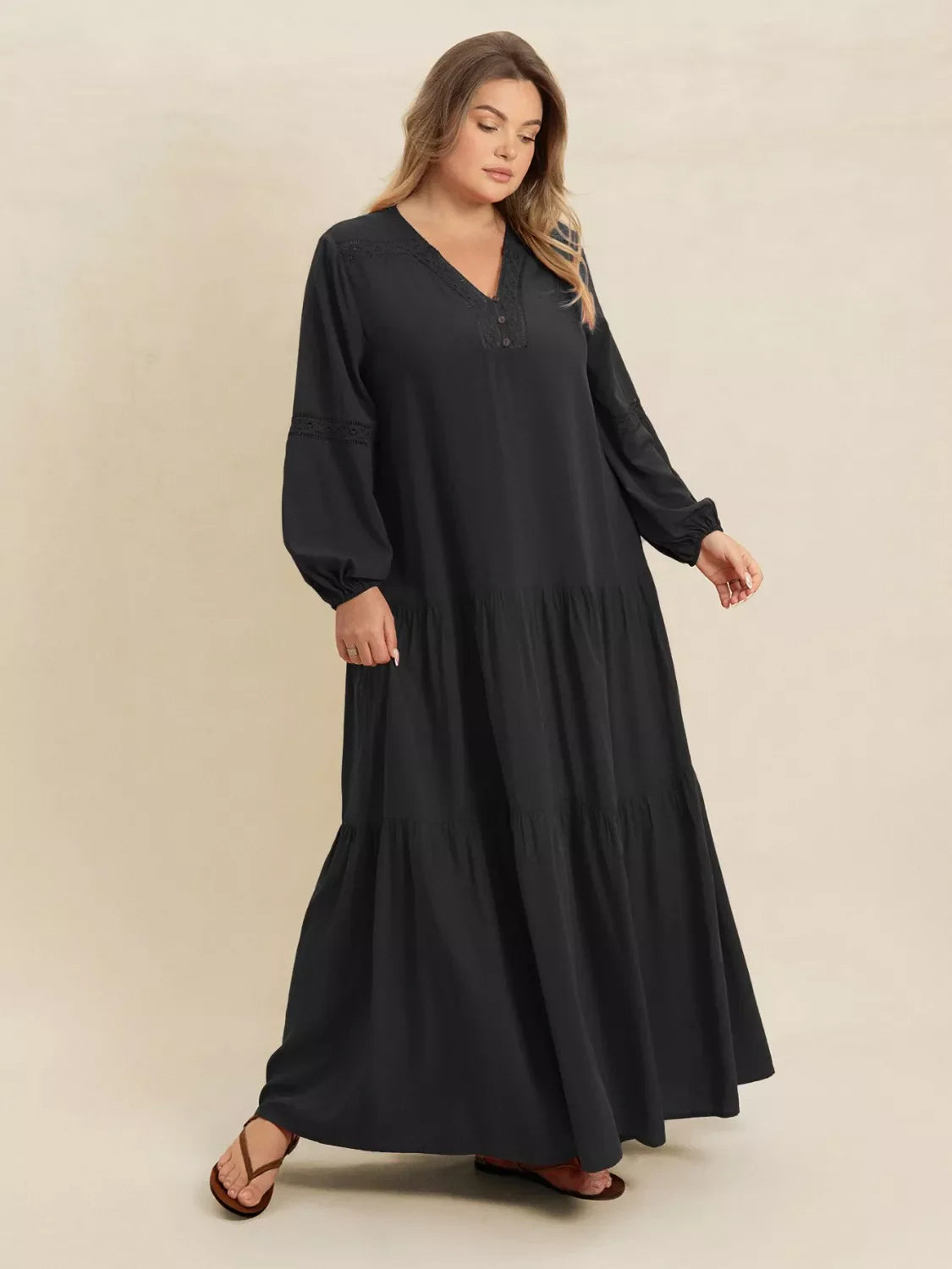 Hazel Blues® | Bohemian Tiered Maxi Dress with Balloon Sleeves