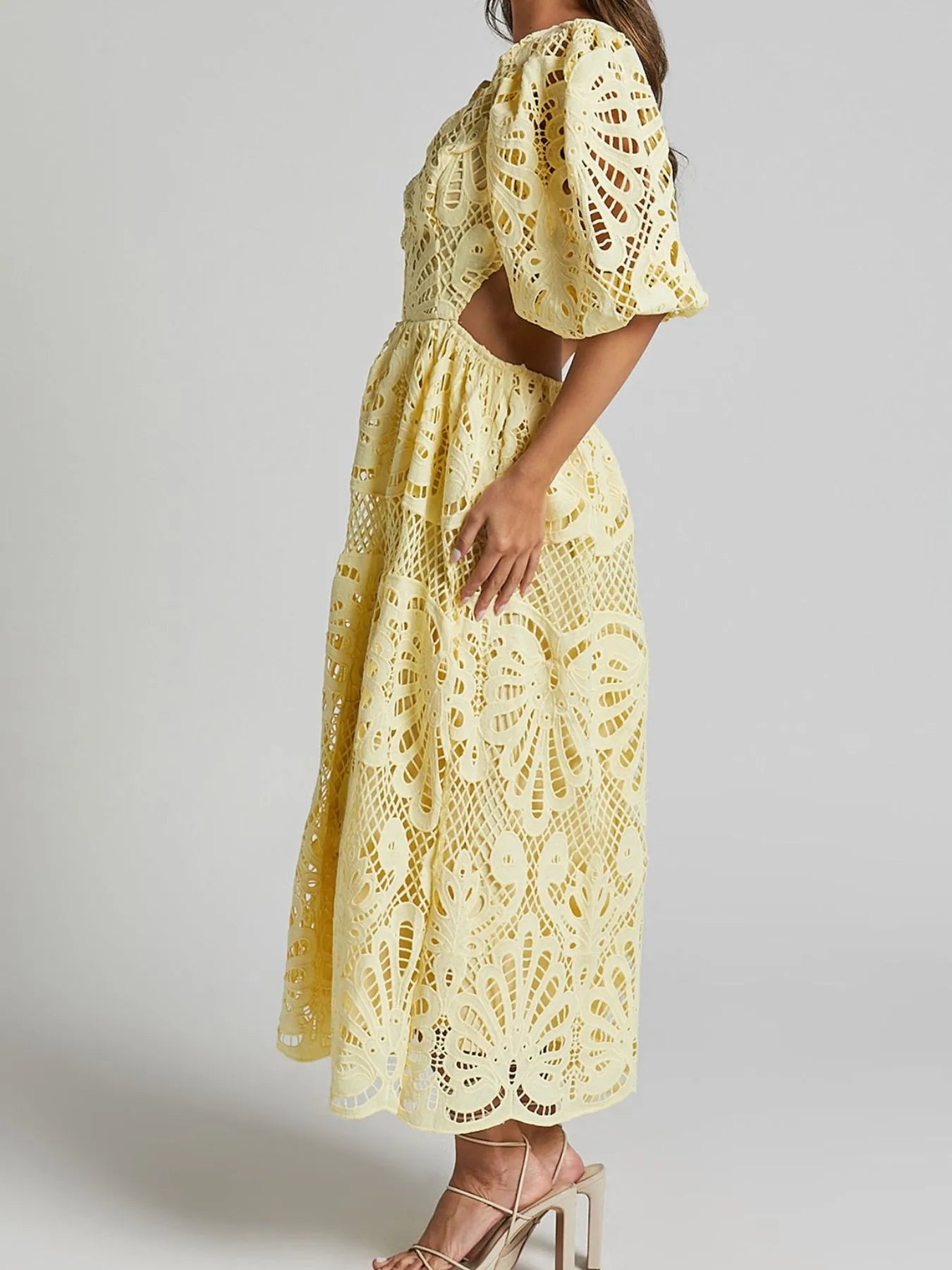 Hazel Blues® |  Cutout Back Lace Crochet V-Neck Dress