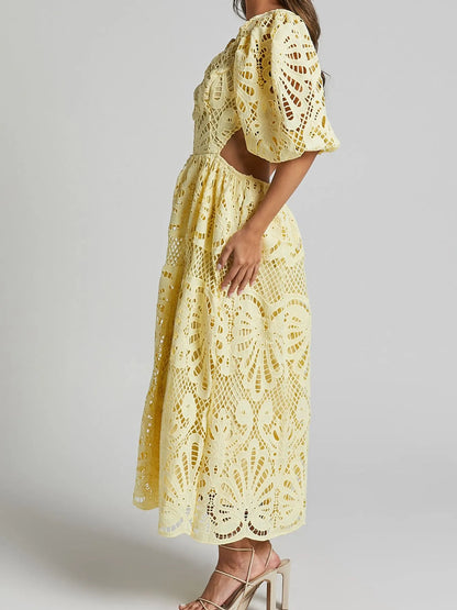 Hazel Blues® |  Cutout Back Lace Crochet V-Neck Dress