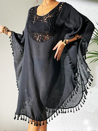 Hazel Blues® | Tassel Cutout Scoop Neck Cover-Up Dress