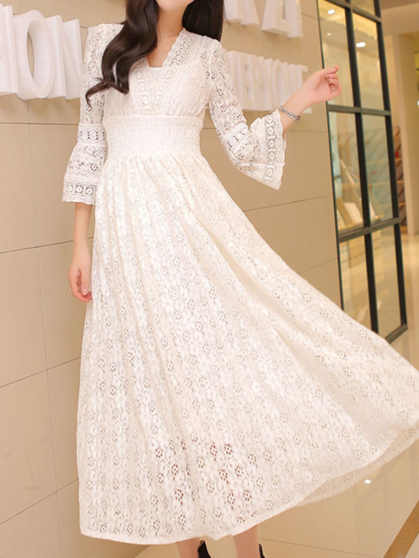 Hazel Blues® |  Lace 3/4 Sleeve Midi Dress