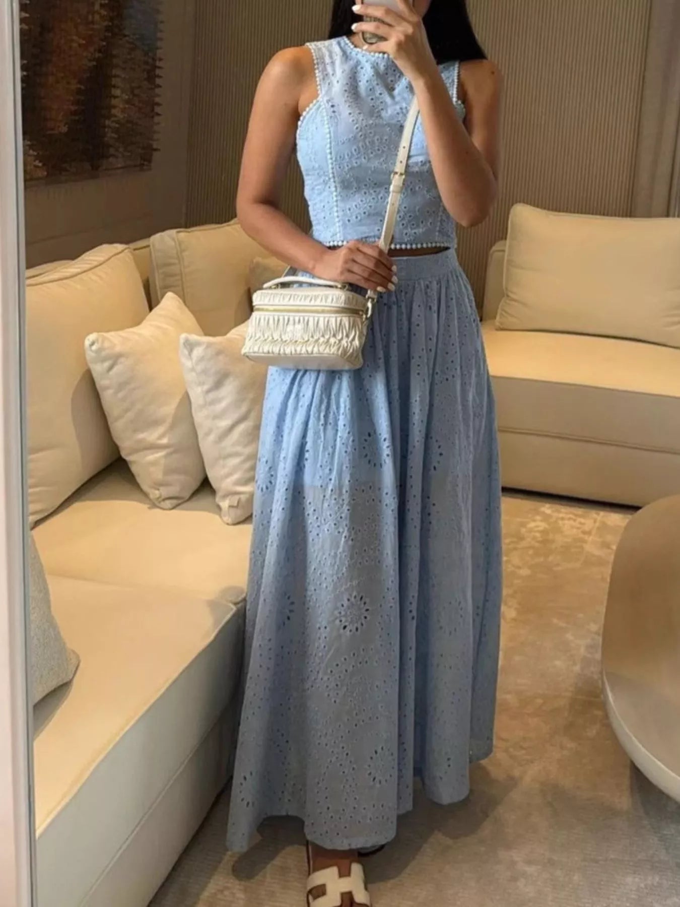 Hazel Blues® |  Eyelet Crop Top and Maxi Skirt Set
