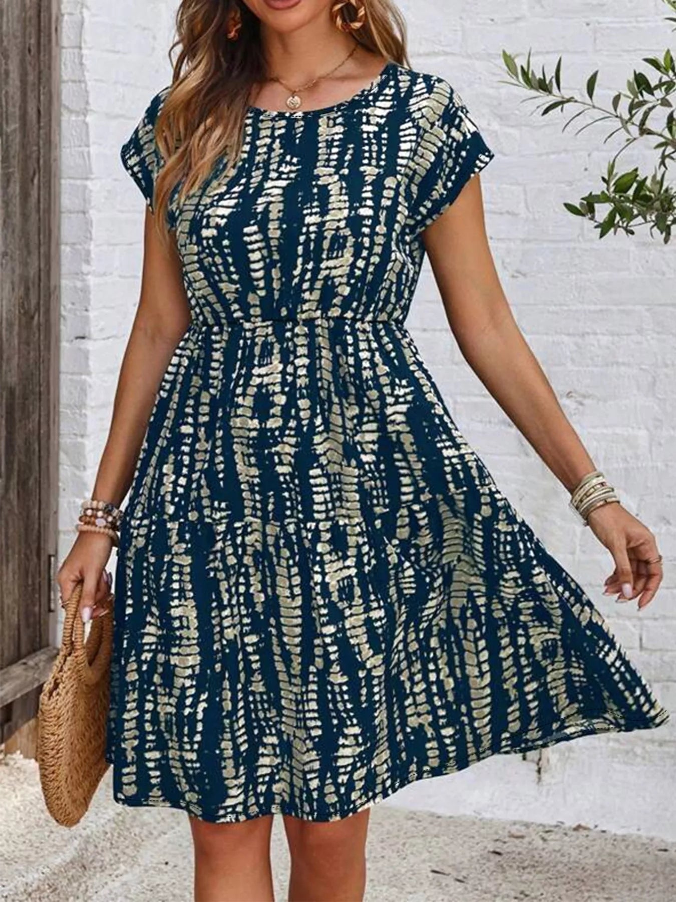 Hazel Blues® | Printed Long Sleeve Ruffle Hem Mini Dress