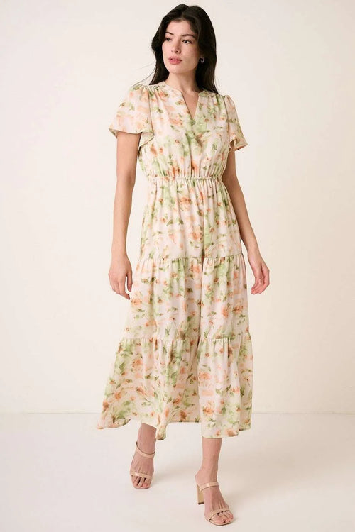 Hazel Blues® |  Mittoshop Flower Print Flutter Sleeve V Slit Maxi Dress