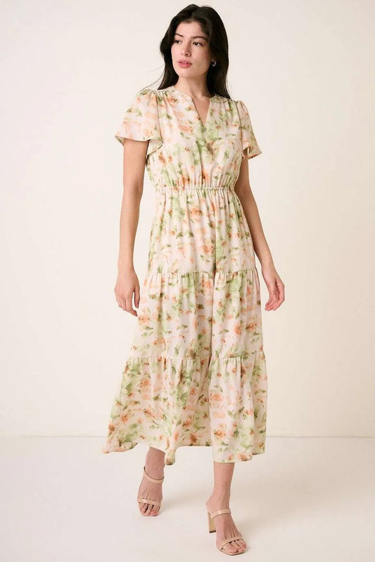 Hazel Blues® |  Mittoshop Flower Print Flutter Sleeve V Slit Maxi Dress