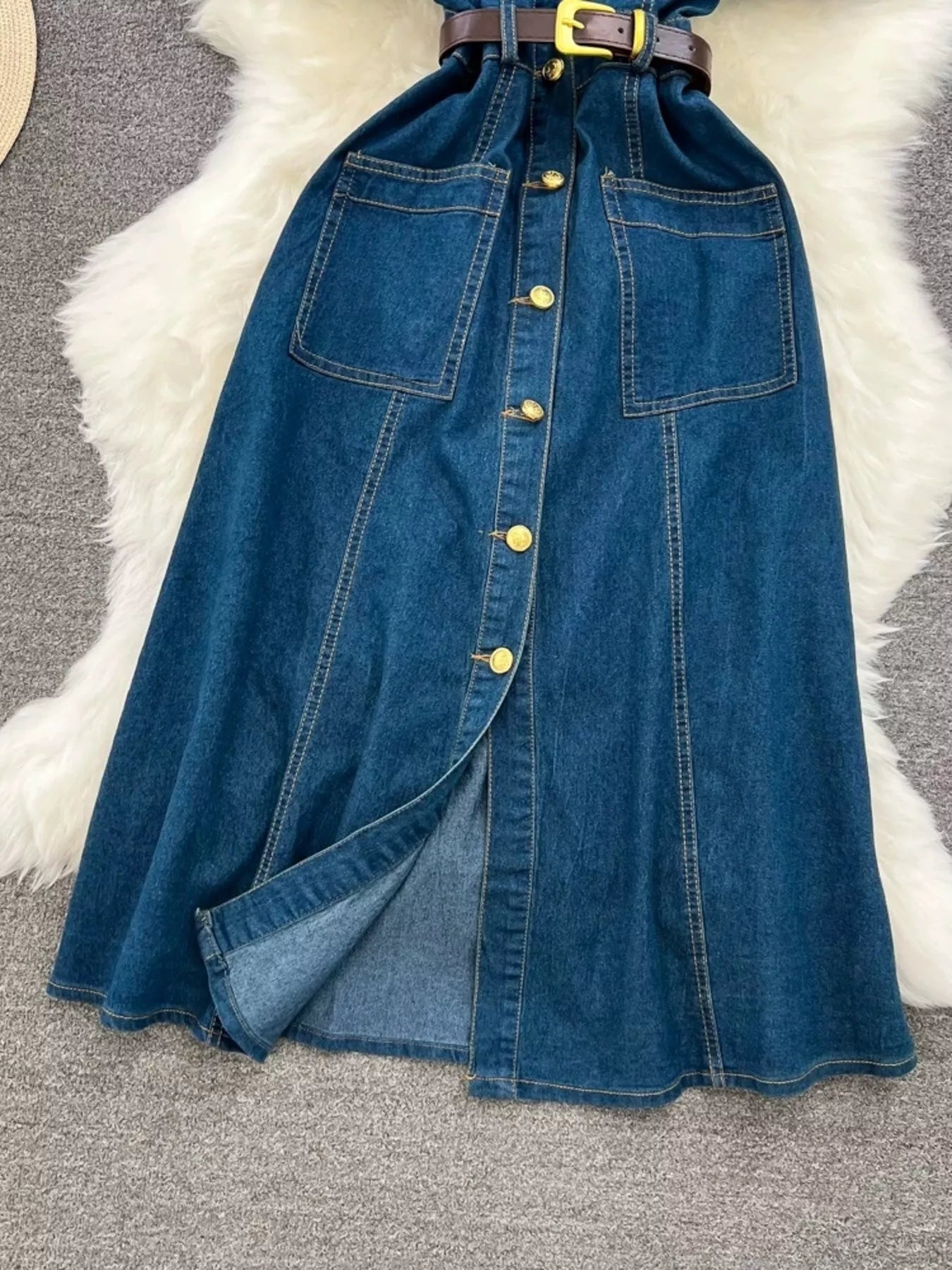 Hazel Blues® |  Button Front Short Sleeve Denim Dress