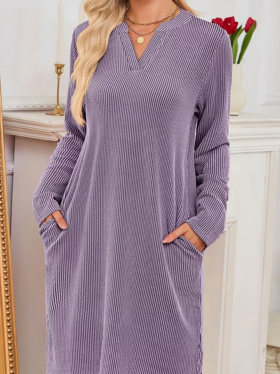 Hazel Blues® |  Casual Ribbed Knit Long Sleeve Dress