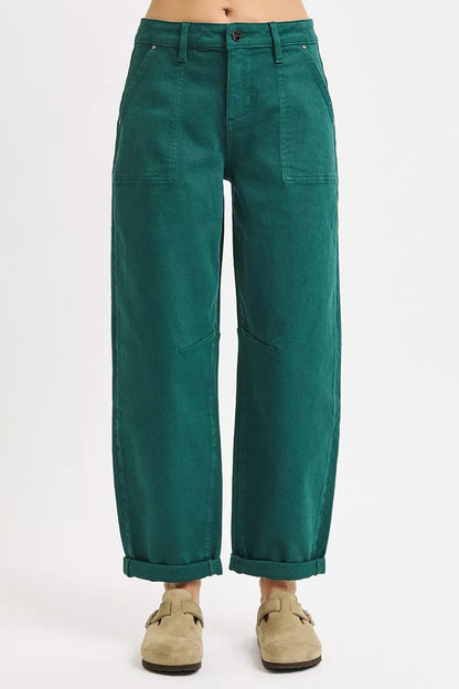 Hazel Blues® |  RISEN High Rise Ankle Cuffed Barrel Pants