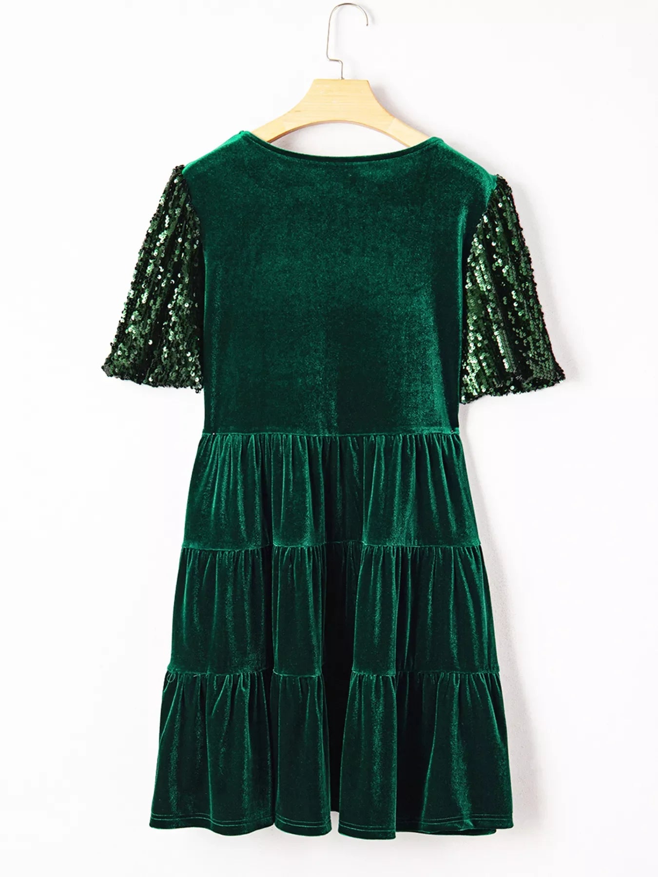 Hazel Blues® |  Sequin Puff Sleeve High Waist Tiered Velvet Mini Dress