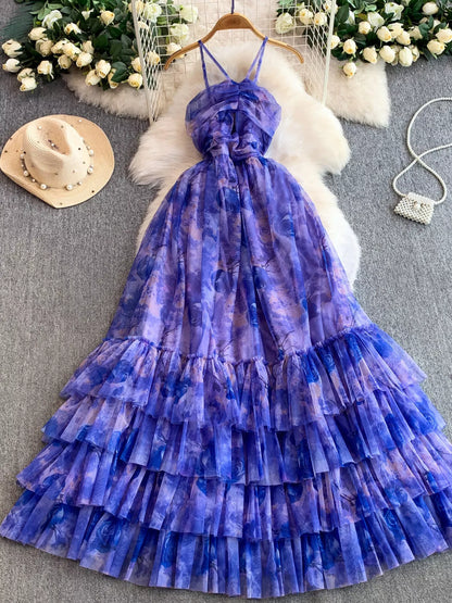 Hazel Blues® |  Floral Print Ruffled Layered Mesh Dress