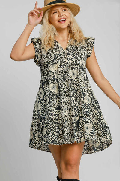 Hazel Blues® | Umgee Printed Ruffle Cap Sleeve Babydoll Dress