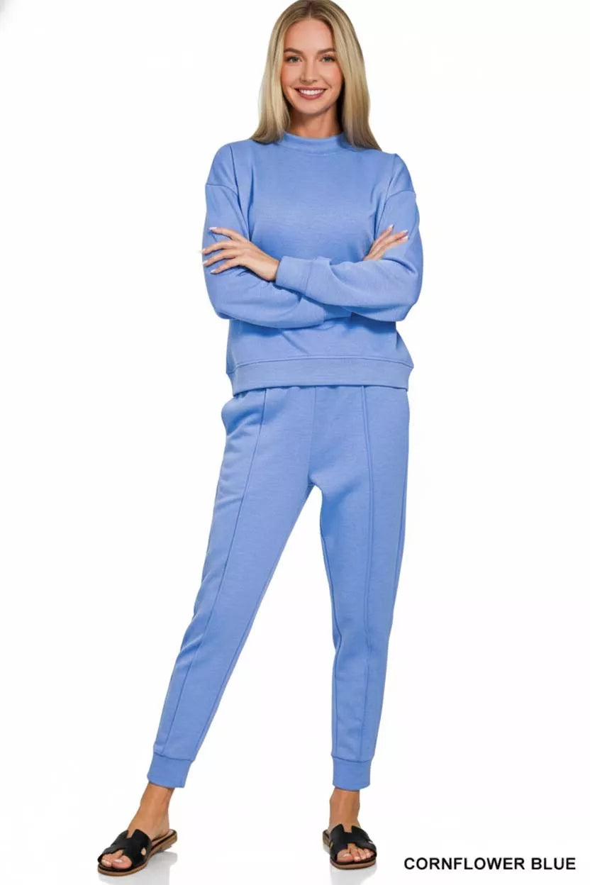 Hazel Blues® |  Zenana Scuba Mock Neck Sweatshirt and Joggers Set