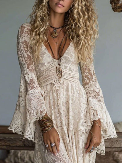 Hazel Blues® |  Lace Deep V-Neck Maxi Dress