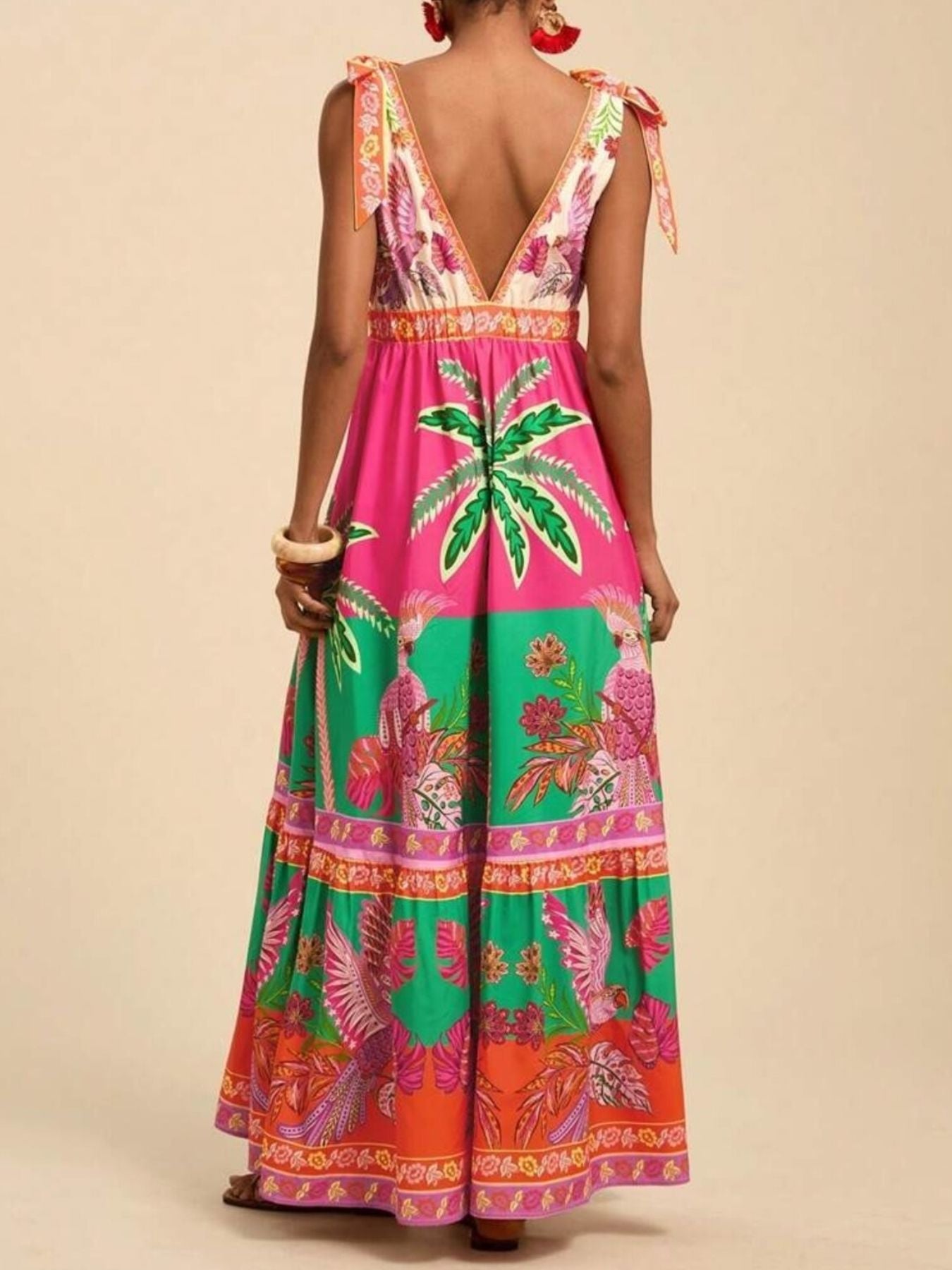 Hazel Blues® |  Tropical Print Tie-Shoulder Maxi Dress
