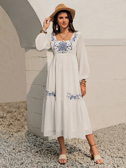 Hazel Blues® |  Printed Square Neck Balloon Sleeve Dress