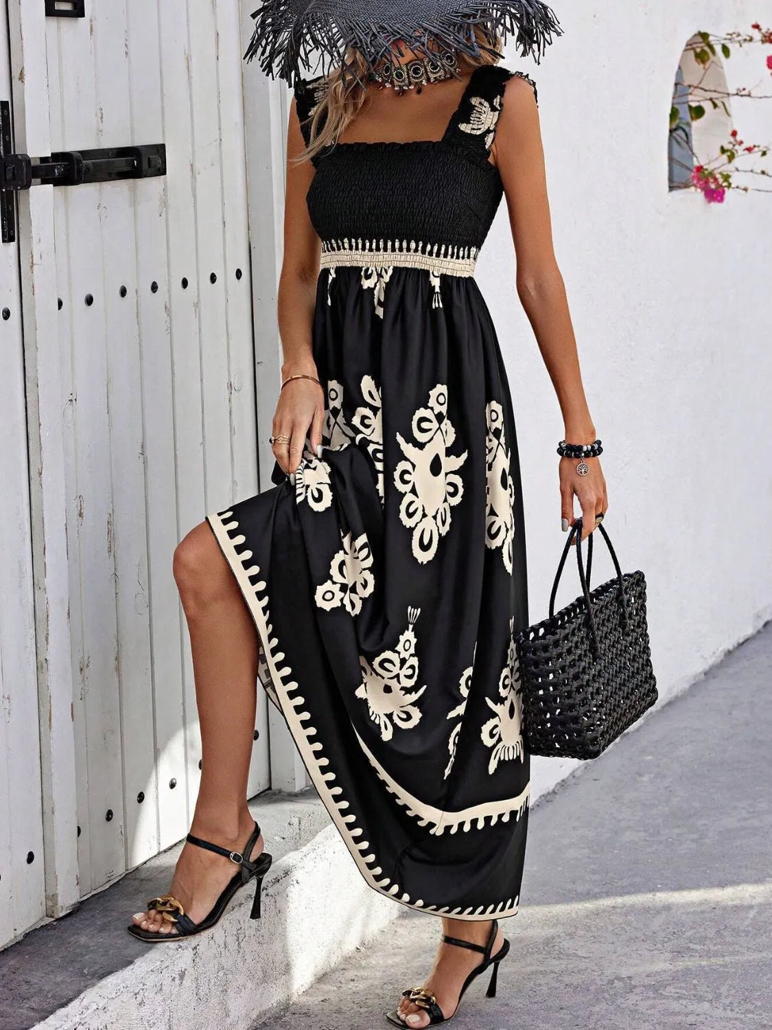 Hazel Blues® |  Smocked Printed Wide Strap Maxi Dress