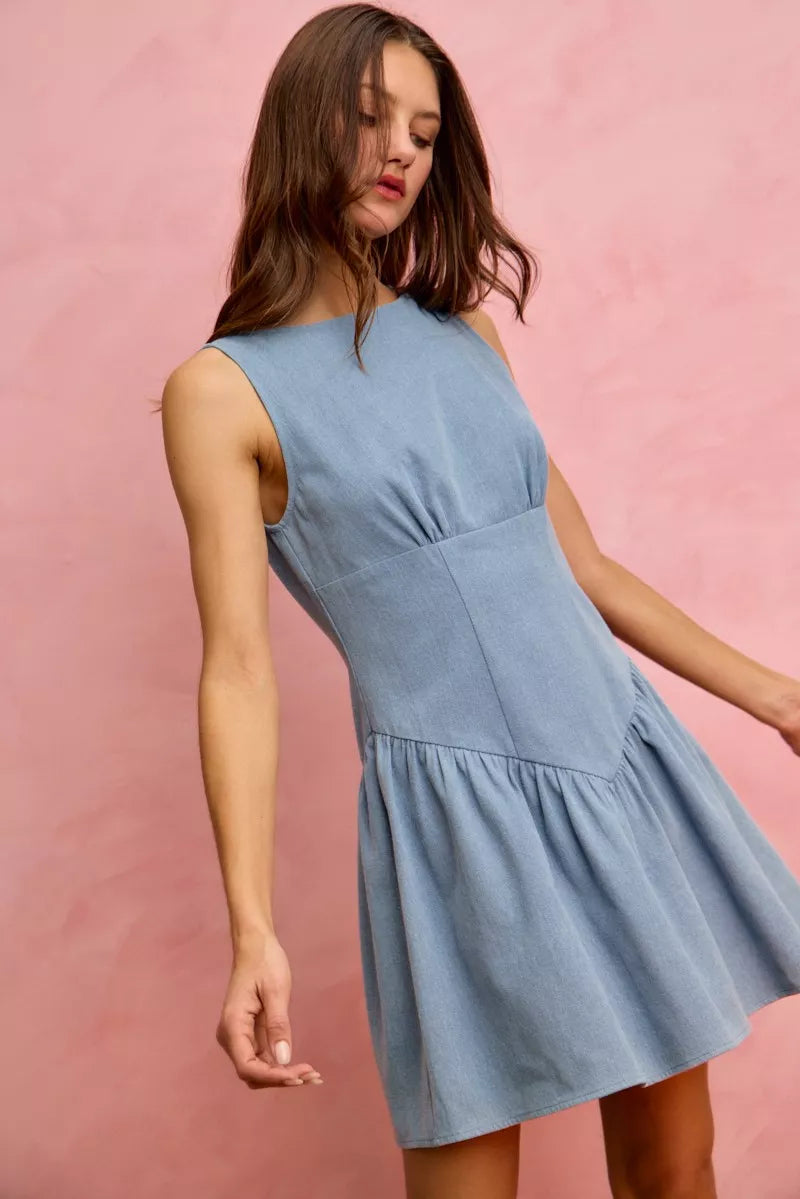 Hazel Blues® |  SO ME Fit And Flare Sleeveless Denim Mini Dress