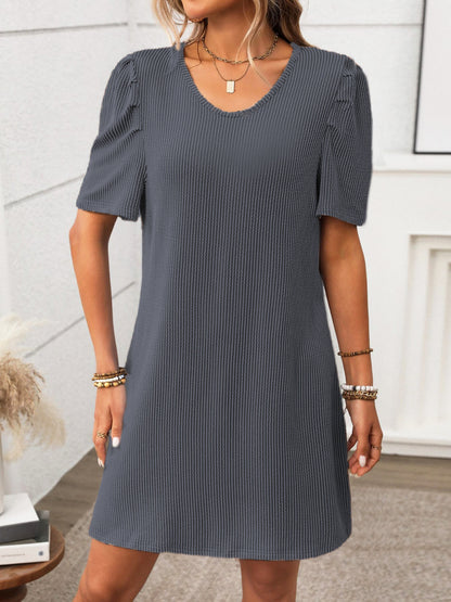Hazel Blues® |  Textured Round Neck Short Sleeve Mini Dress