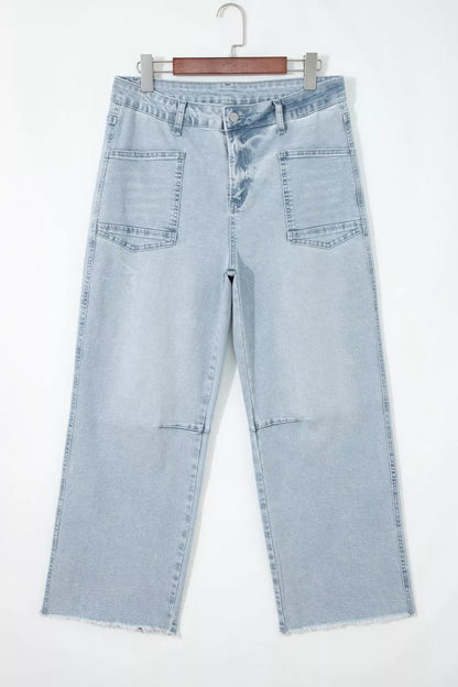 Hazel Blues® |  Light Wash Utility Pocket Straight Leg Jeans