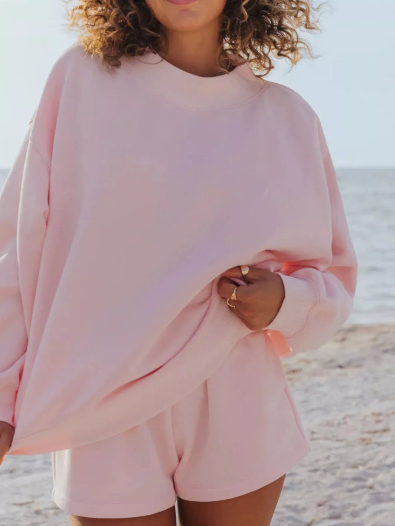 Hazel Blues® |  Relaxed Fit Round Neck Sweatshirt and Shorts Set