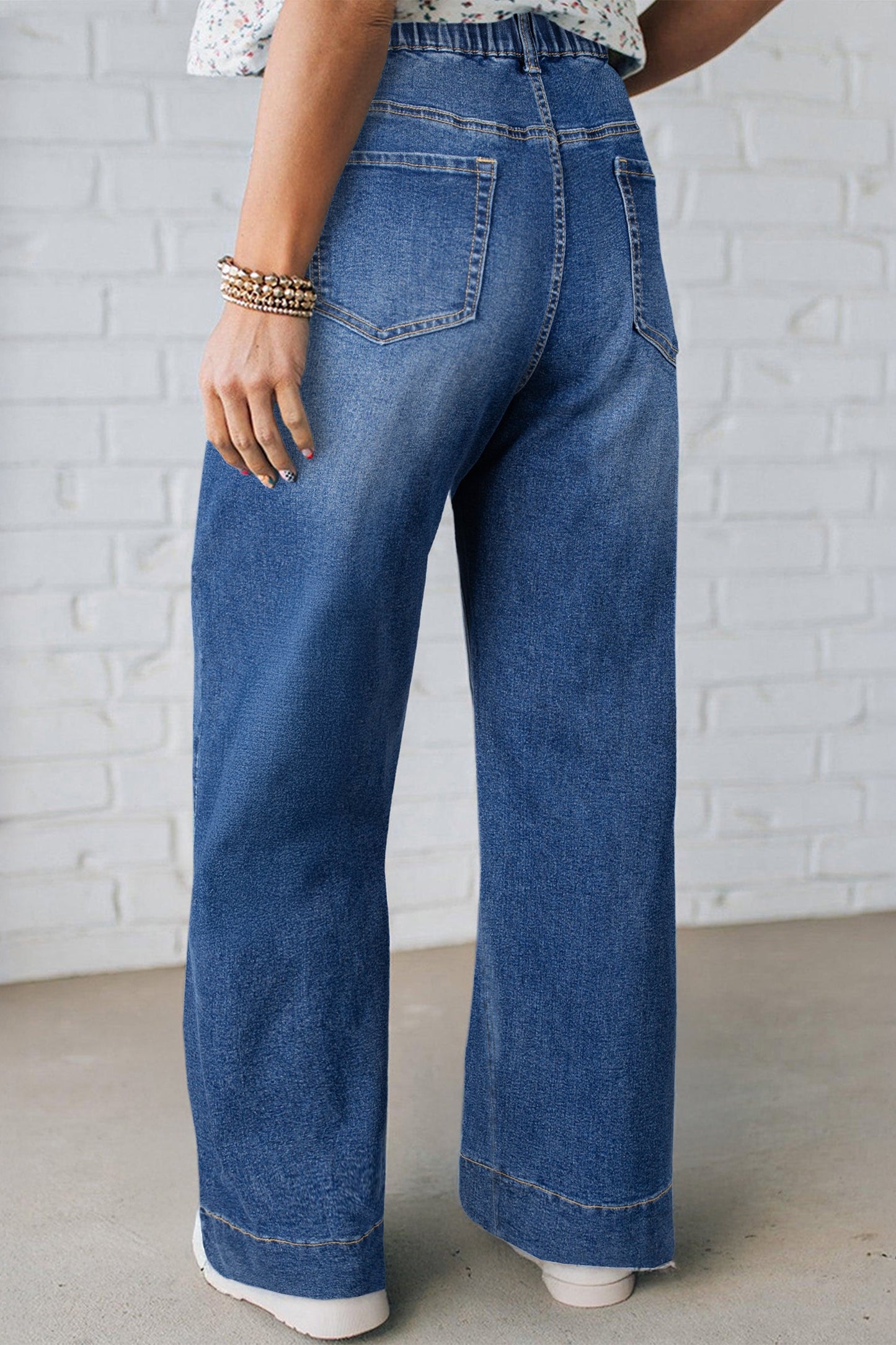Hazel Blues® | Blue Acid Wash Contrast Lace-up Jeans