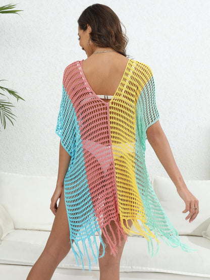 Hazel Blues® | Fringe Color Block Scoop Neck Cover Up