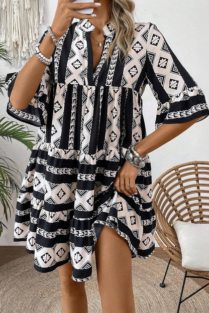 Hazel Blues® |  Geometric Print Ruffle Hem Mini Dress
