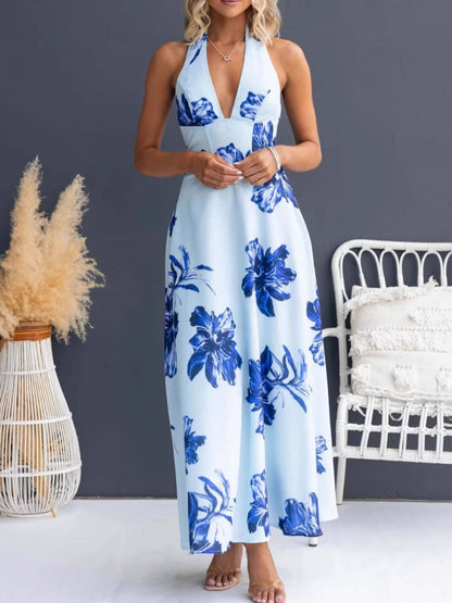 Hazel Blues® |  Floral Print Halter Neck Maxi Dress