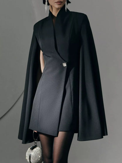 Hazel Blues® |  One Button Fitted Mini Blazer Dress with Cape Sleeves