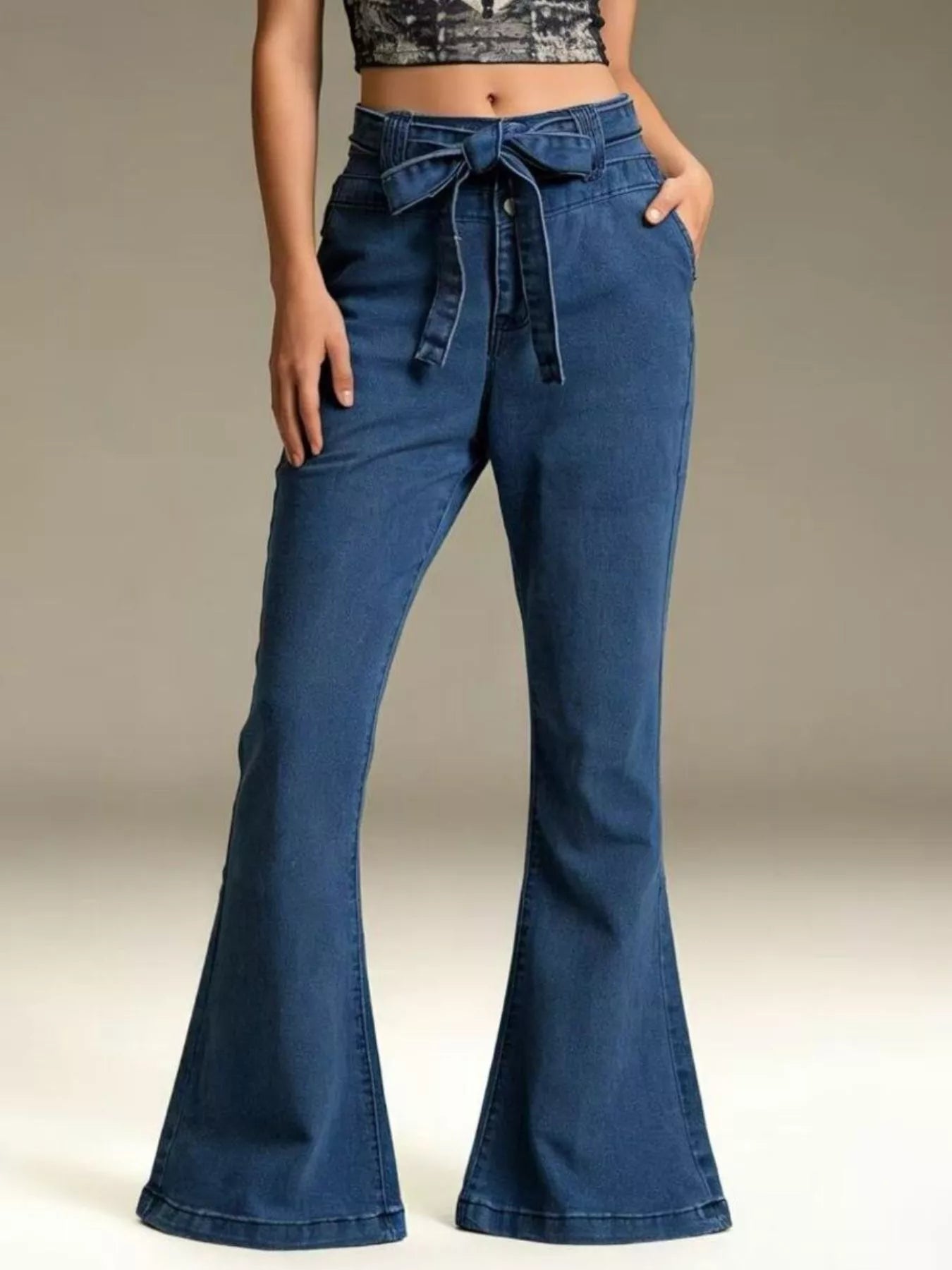 Hazel Blues® |  Bow-Tie High-Waisted Flare Jeans