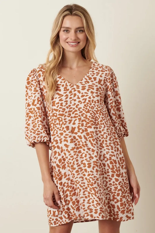 Hazel Blues® |  Mittoshop Animal Print Puff Sleeve Mini Dress
