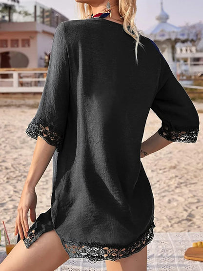 Hazel Blues® | Lace Trim V-Neck Cover-Up
