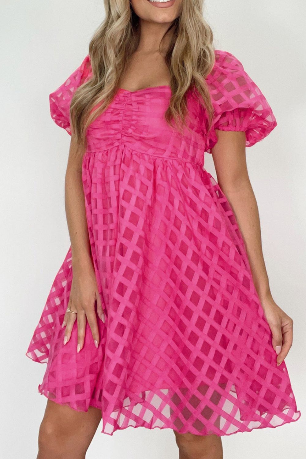 Hazel Blues® |  Plaid Puff Sleeve Babydoll Dress