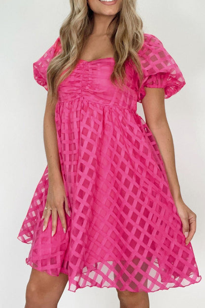 Hazel Blues® |  Plaid Puff Sleeve Babydoll Dress
