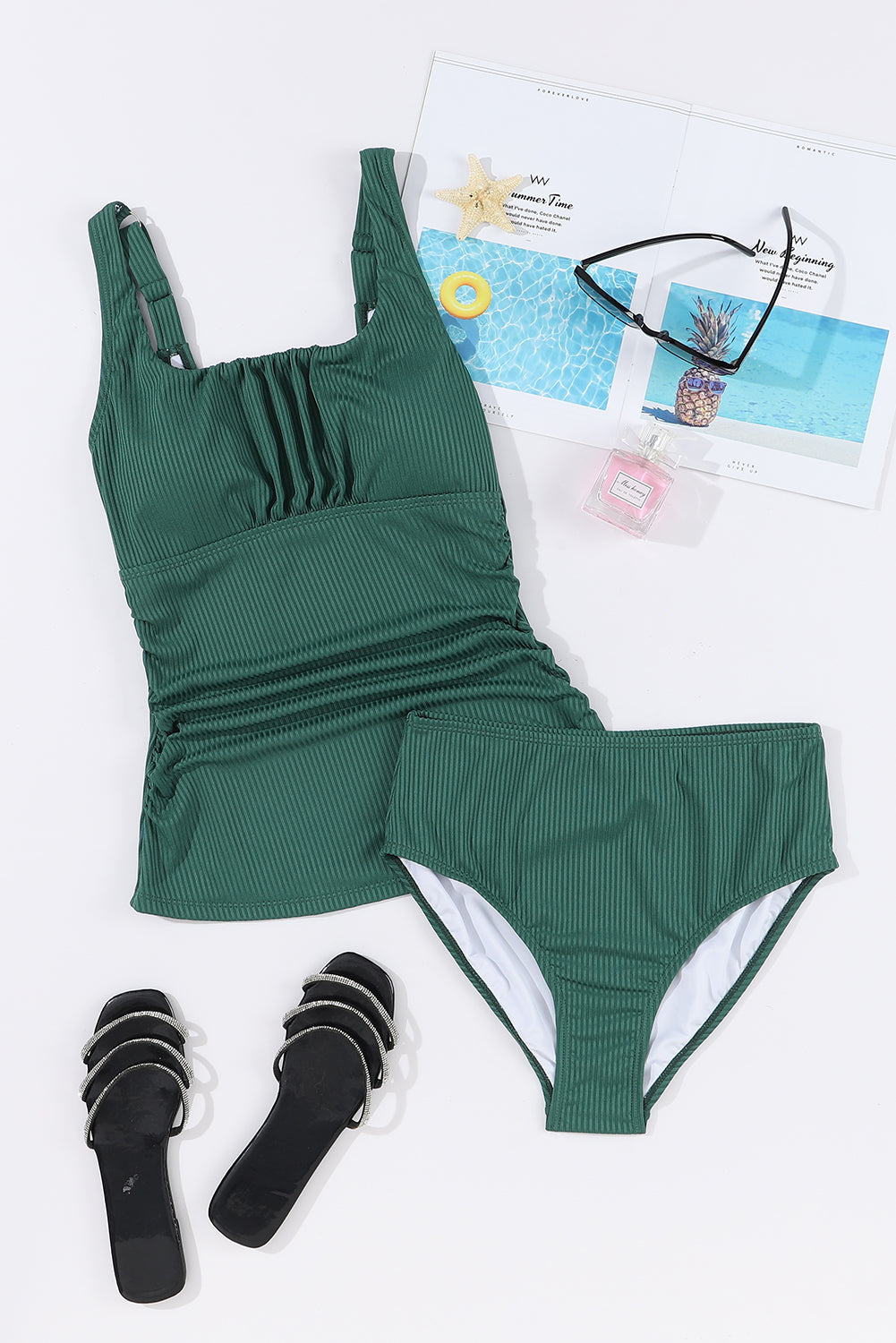 Hazel Blues® | Square Neck Wide Strap Tankini Set