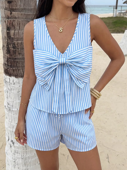 Hazel Blues® |  Striped Bowknot Sleeveless Top & Shorts Set
