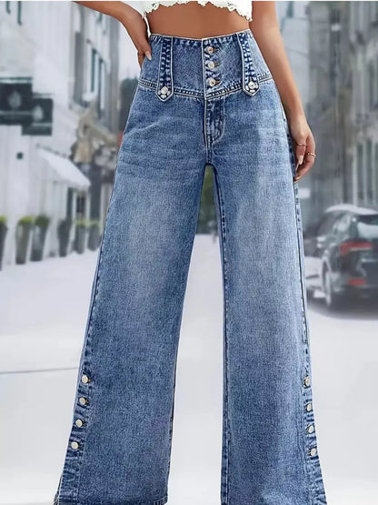 Hazel Blues® |  High Waist Button Decor Wide Leg Jeans