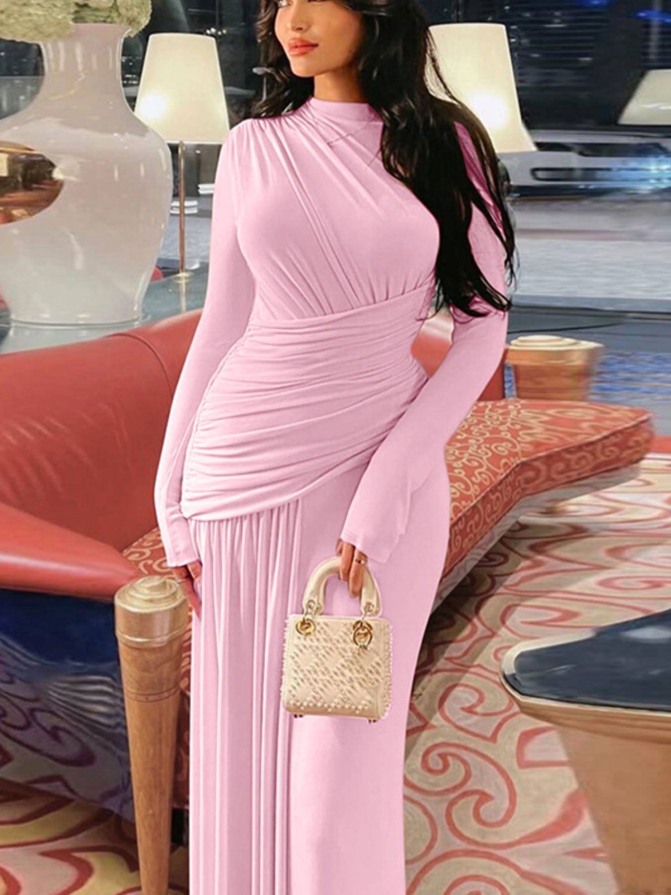 Hazel Blues® |  Ruched Long Sleeve Mermaid Maxi Dress
