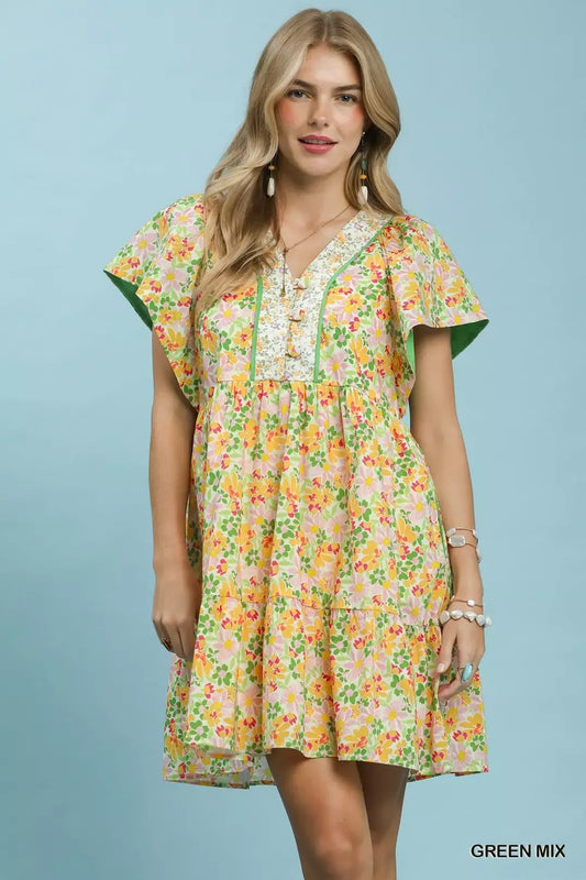 Hazel Blues® |  Umgee Mix Floral Tiered Mini Dress with Side Pockets