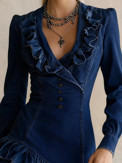 Hazel Blues® | Ruffled High-Low Denim Dress