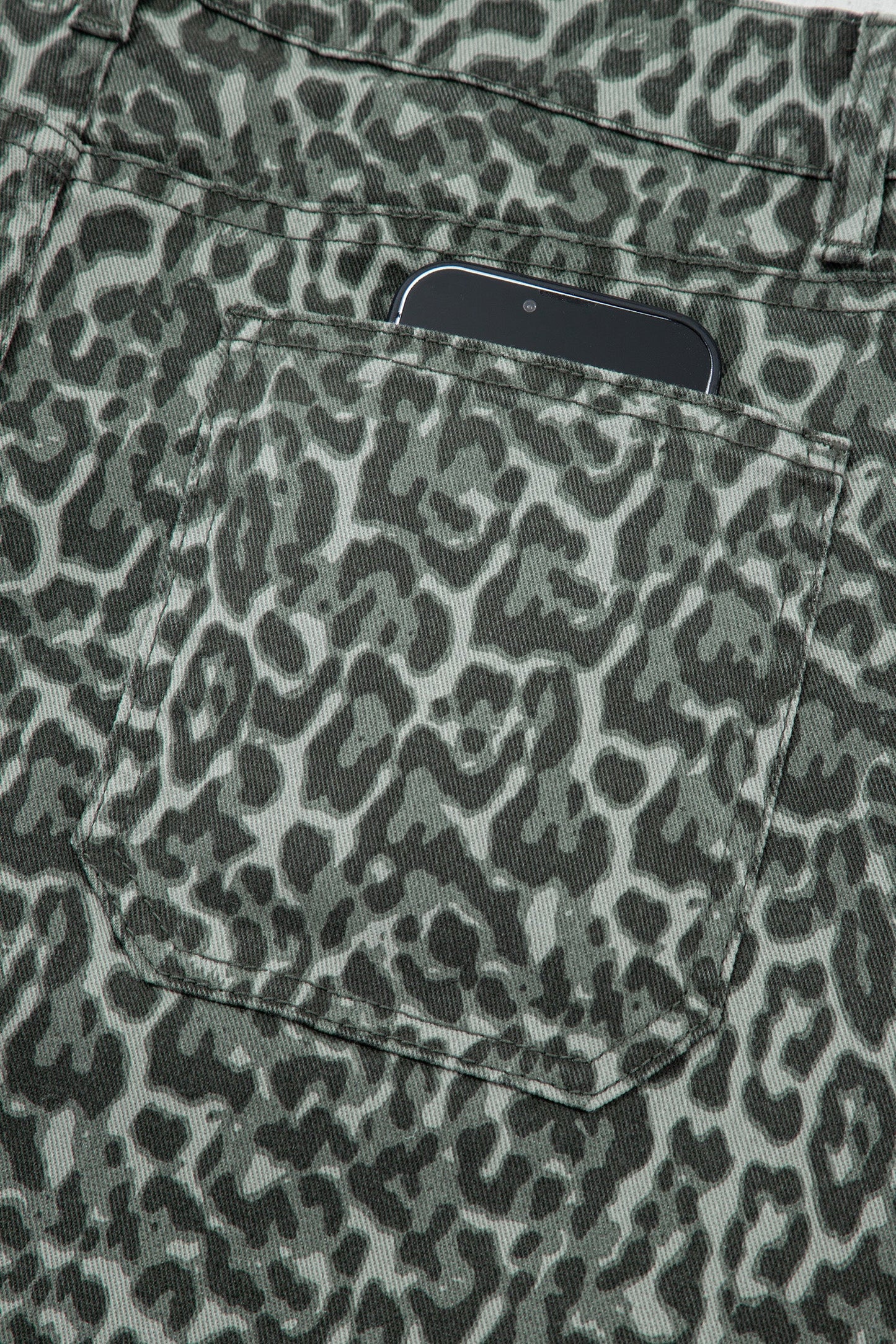 Hazel Blues® |  Gray Leopard Frayed Edge Wide Leg High Waist Jeans