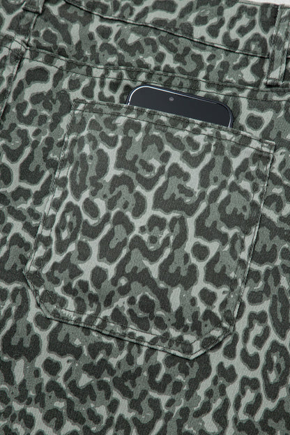 Hazel Blues® |  Gray Leopard Frayed Edge Wide Leg High Waist Jeans