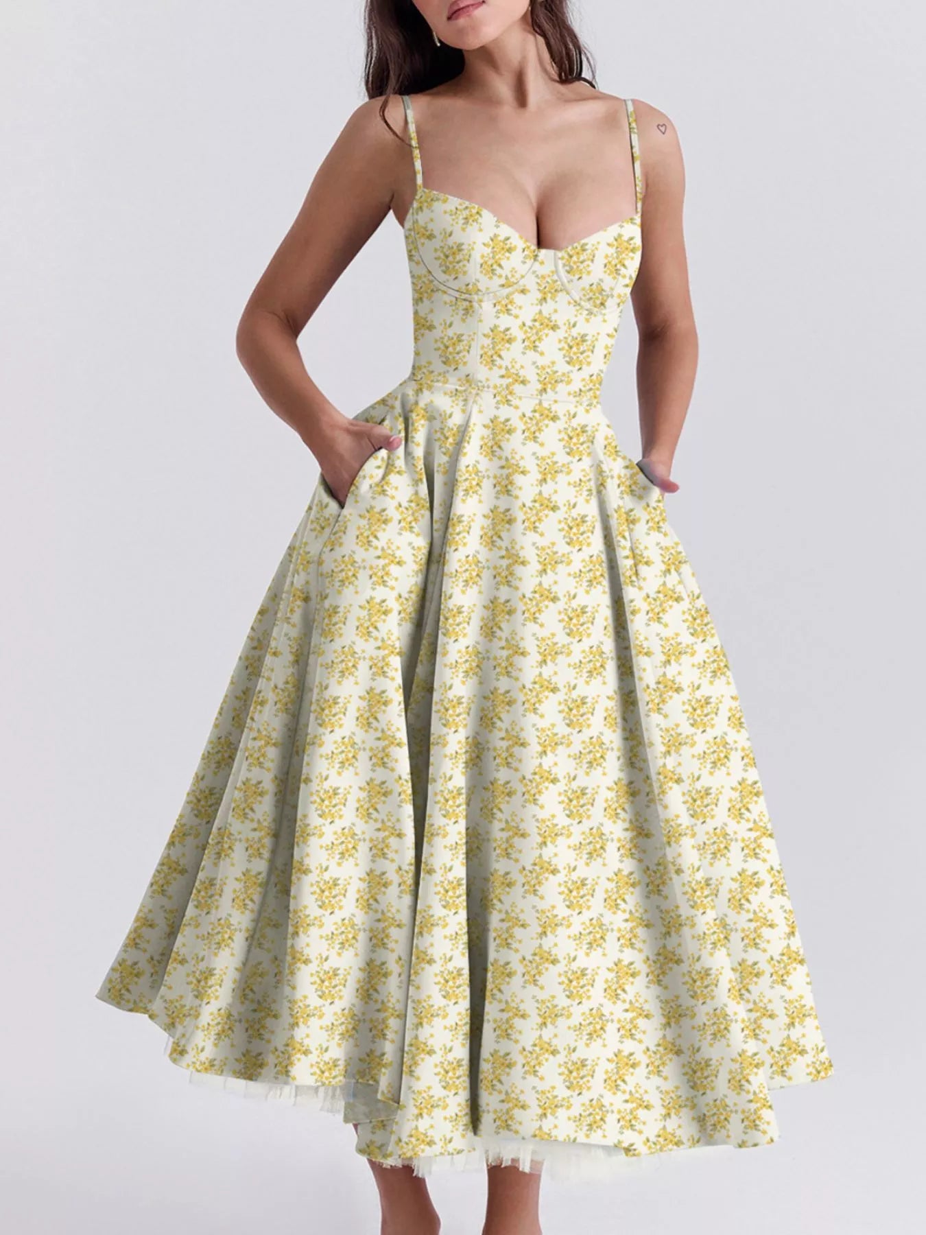 Hazel Blues® |  Sweetheart Neck A-Line Midi Dress