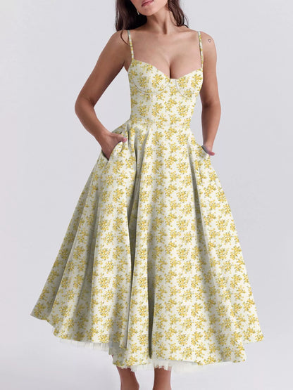 Hazel Blues® |  Sweetheart Neck A-Line Midi Dress
