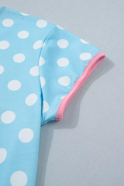 Hazel Blues® |  Polka Dot Contrast Trim Top and Drawstring Shorts Set