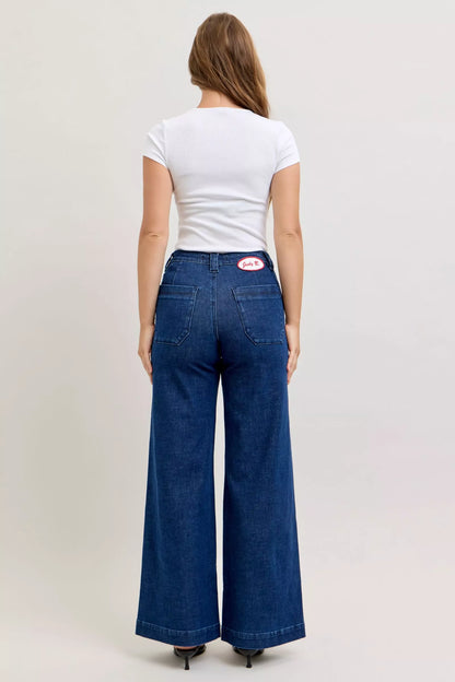 Hazel Blues® |  Judy Blue High-Waisted Retro Wide Jeans with Patch Pkts & Twisted Seams