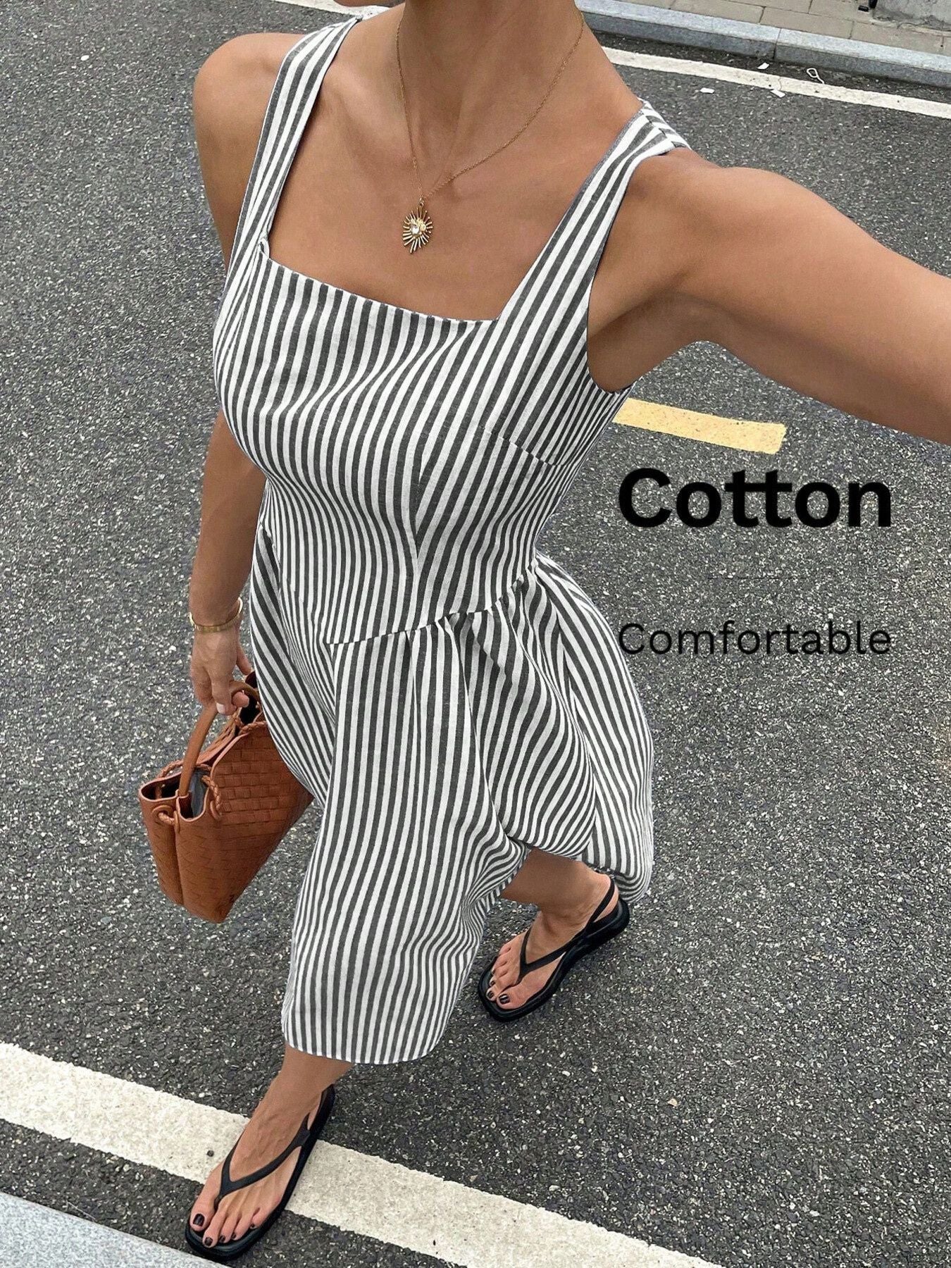 Hazel Blues® |  Striped Square Neck Midi Dress