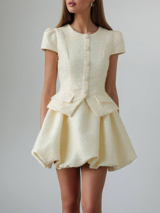 Hazel Blues® |  Button Up Short Sleeve Top and Bubble Hem Skirt Set