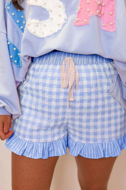 Hazel Blues® |  Gingham Ruffle Hem Shorts